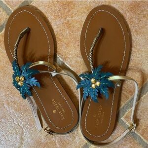Kate Spade Leather Gold Gems and green 🌴 Coconut Trees Thong Sandals